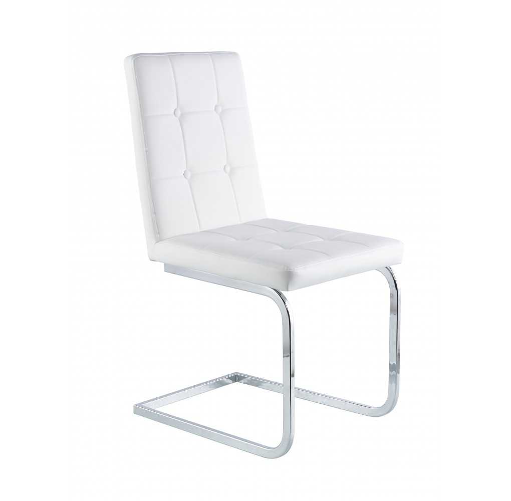 Silla de Comedor Modelo Vanity Símil Piel Blanco y Cromo Silla de Comedor Modelo Vanity Símil Piel Blanco y Cromo